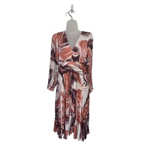 Mila Mae Marble Print Pleated‎ Midi Dress Long Sleeve Open Back M